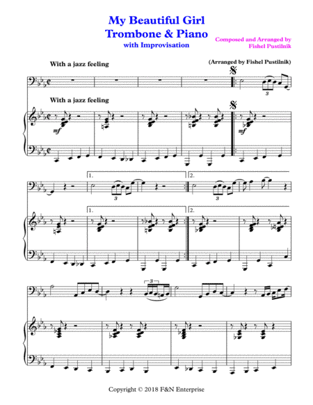 "My Beautiful Girl"-Piano Background for Trombone and Piano (With Improvisation)-Video