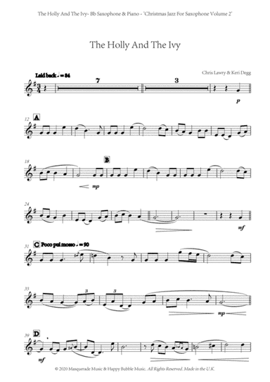 The Holly And The Ivy - Bb Saxophone and Piano by Chris Lawry and Keri Degg. Includes FREE demo and