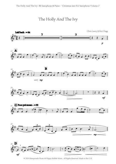 The Holly And The Ivy - Bb Saxophone and Piano by Chris Lawry and Keri Degg. Includes FREE demo and
