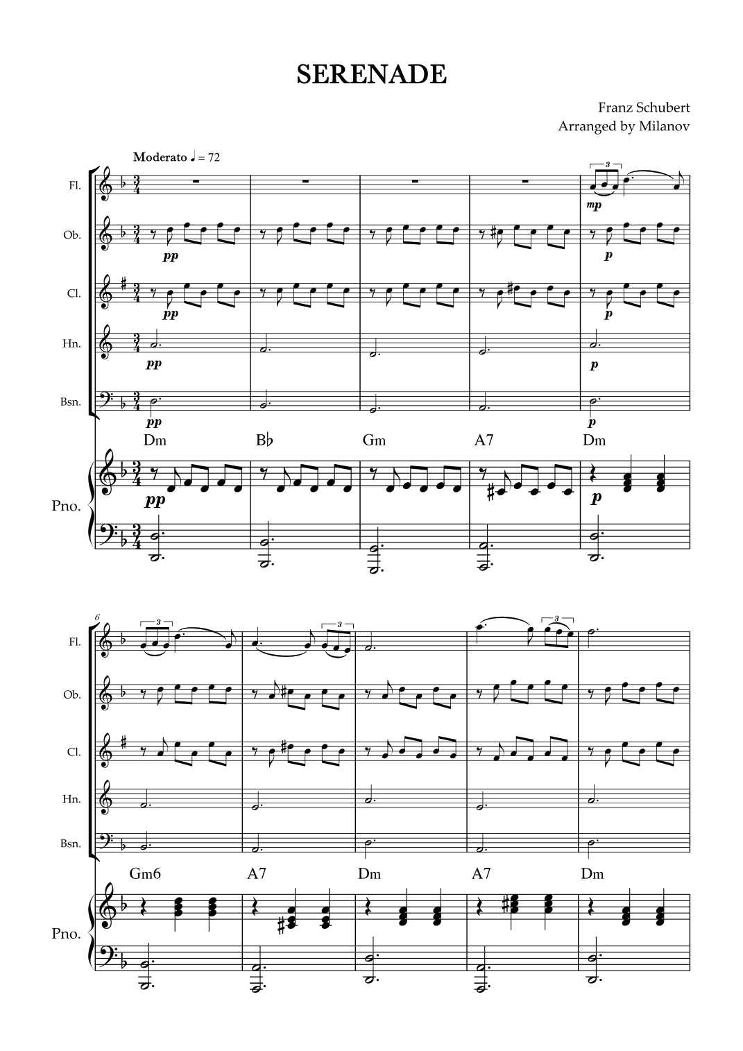 Serenade | Schubert | Woodwind Quintet | Piano | Chords (arr. Milanov)