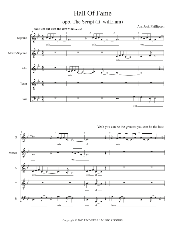 Hall Of Fame (feat. Will.i.am) (arr. Jack Phillipson)