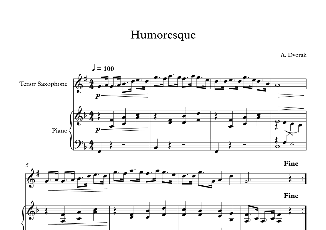 Humoresque - Antonin Dvorak (Tenor Sax + Piano) (arr. Digital Book Music)