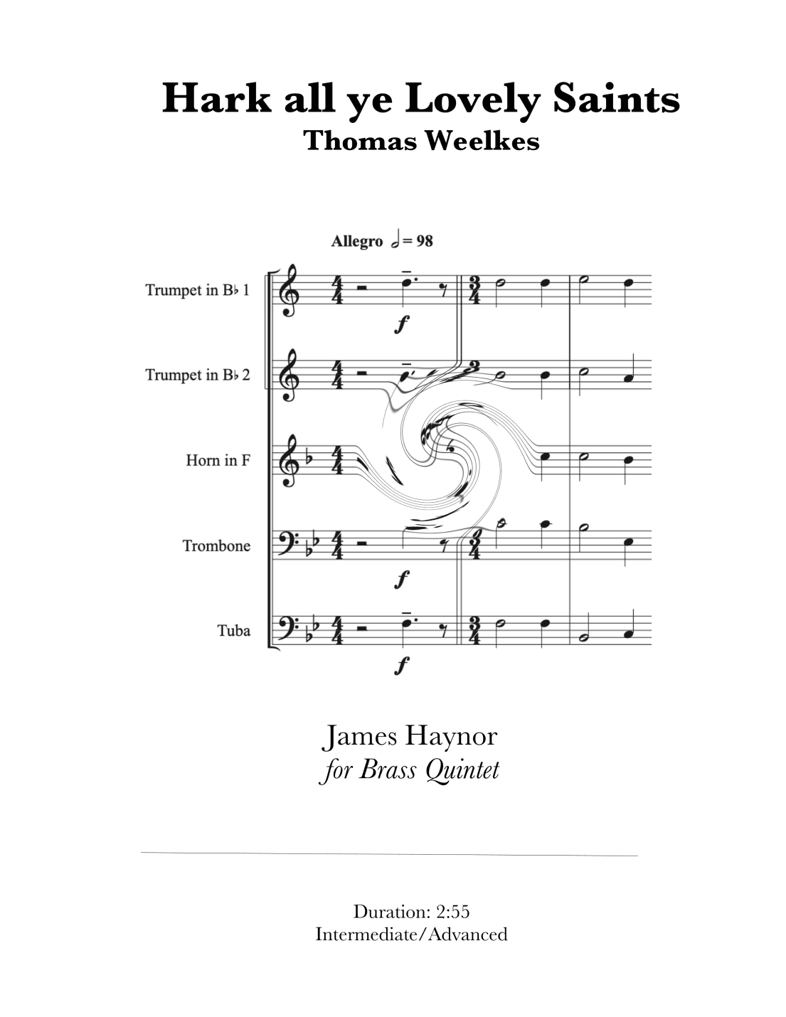 Hark all ye Lovely Saints for Brass Quintet (arr. James Haynor)