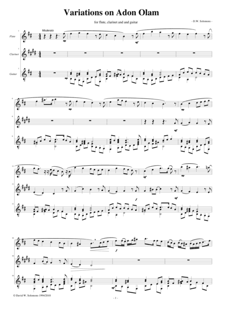 Variations on Adon Olam (Eternal Lord) for flute, clarinet and guitar (arr. David Warin Solomons)