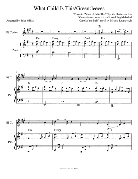 What Child is This?/Greensleeves--clarinet solo (arr. Beka Wilson)
