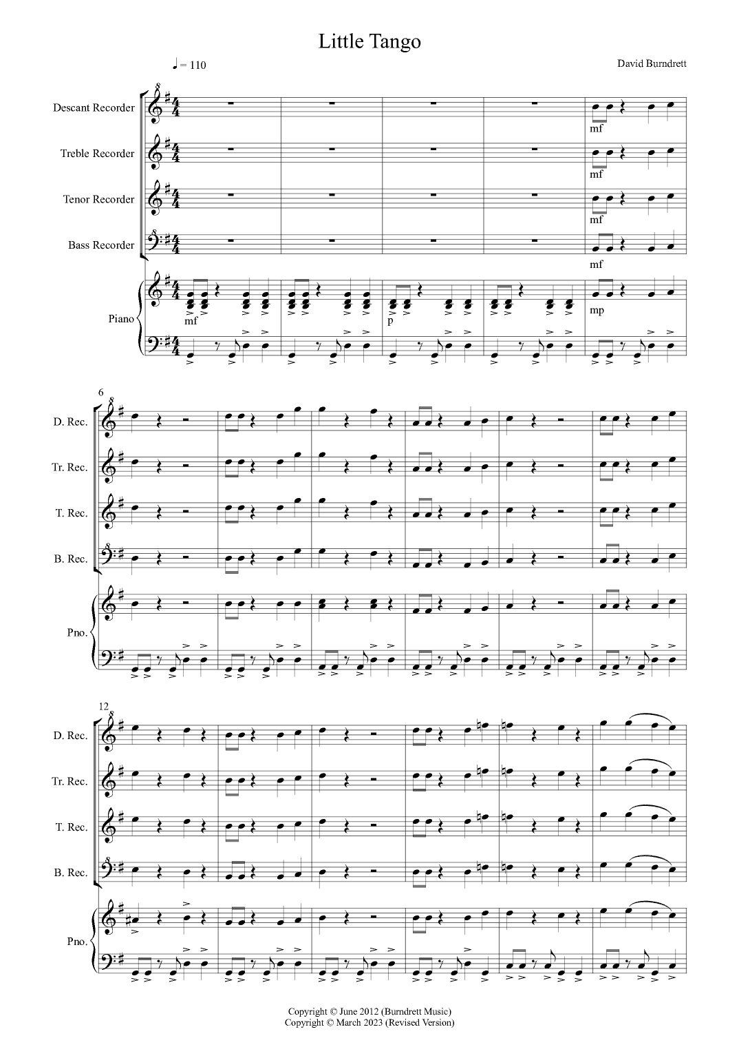 Little Tango for Recorder and Piano