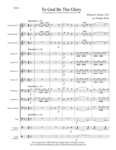 "To God Be The Glory" for brass choir and optional percussion (arr. Douglas Kuite)