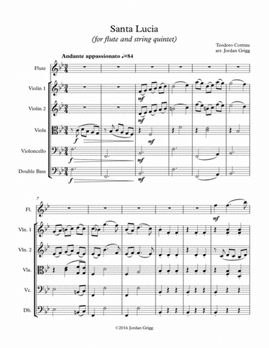 Santa Lucia (for flute and string quintet) (arr. Jordan Grigg)