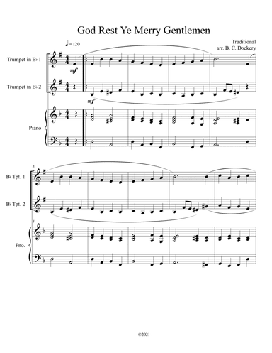God Rest Ye Merry Gentlemen (Trumpet Duet) with optional piano accompaniment (arr. B. C. Dockery)