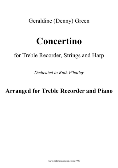 Concertino For Treble Recorder, Strings and Harp (Arranged for Treble Recorder and Piano)