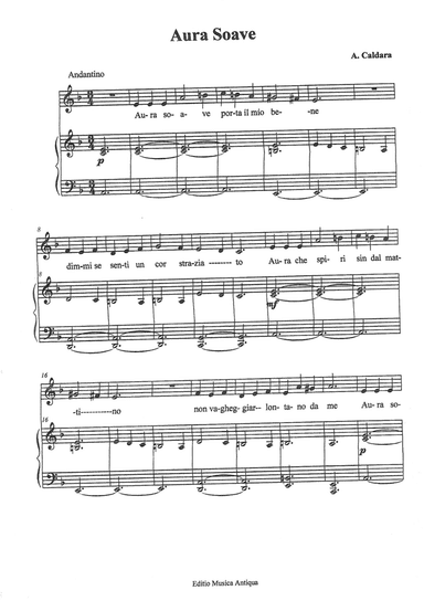 Antonio CALDARA    AURA SOAVE   (low voice)  a minor  (arranged for mezzosoprano or barytone and pia (arr. Helios D'Andrea)
