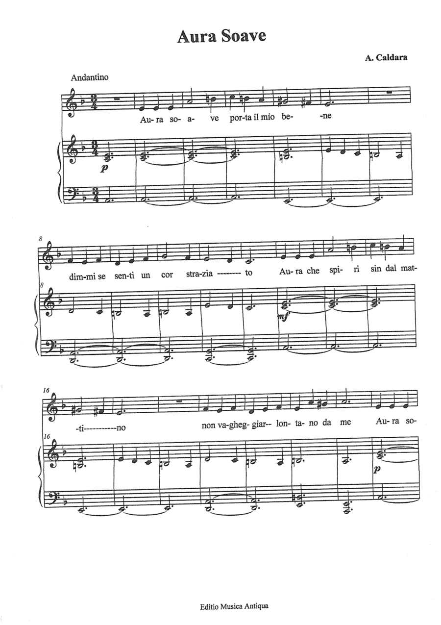 Antonio CALDARA    AURA SOAVE   (low voice)  a minor  (arranged for mezzosoprano or barytone and pia (arr. Helios D'Andrea)