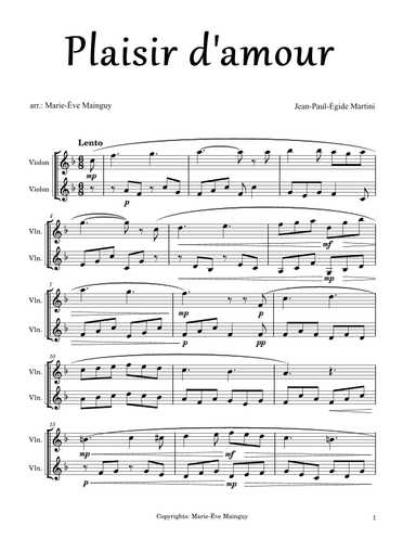 Plaisir d'amour (arr. Marie-Ève Mainguy)