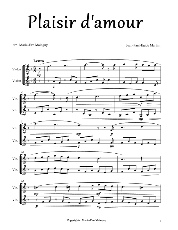 Plaisir d'amour (arr. Marie-Ève Mainguy)