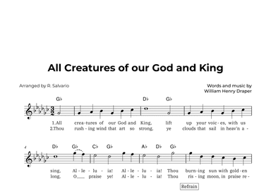 All Creatures of our God and King (Key of G-Flat Major) (arr. R. Salvario)