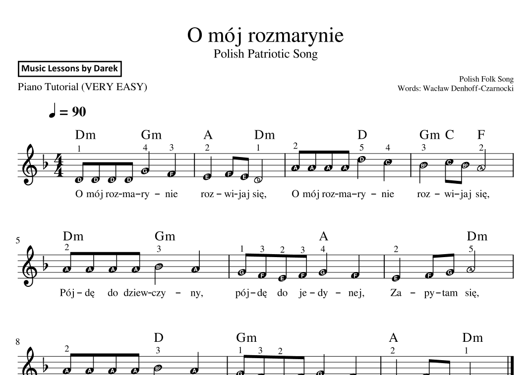 O mój rozmarynie (Polish Patriotic Song) / Oh My Rosemary [VERY EASY PIANO] (arr. Darek)