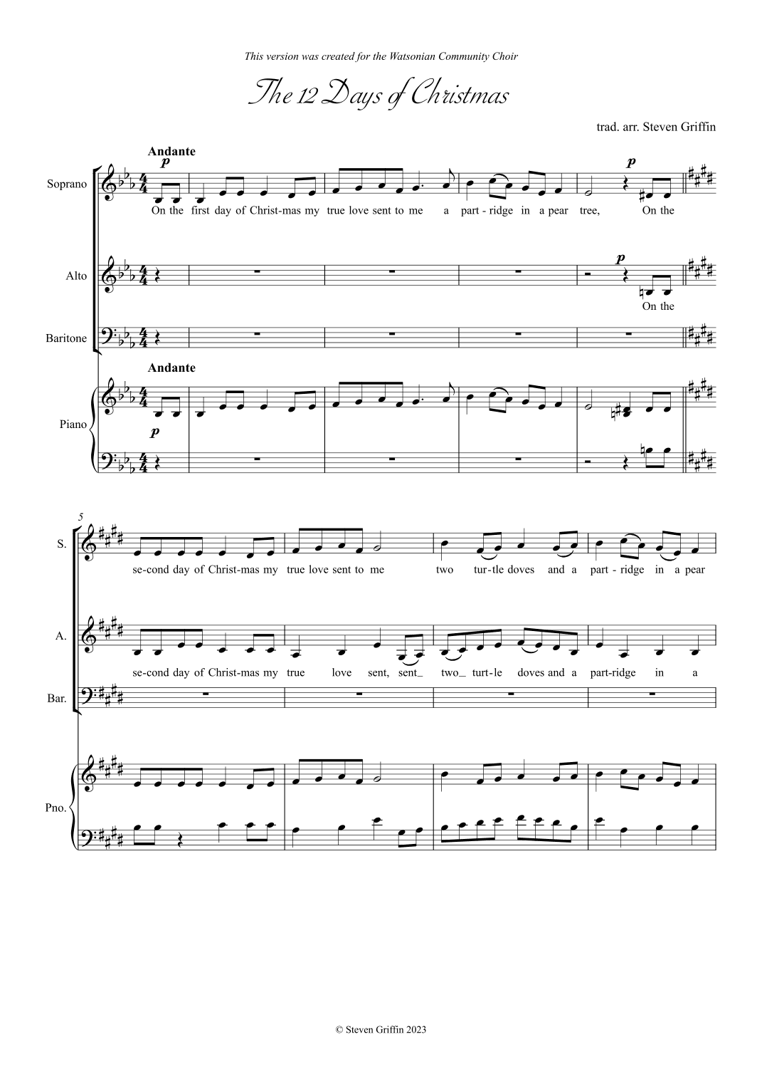 The Twelve Days of Christmas (SAB & piano) (arr. Steven Griffin)