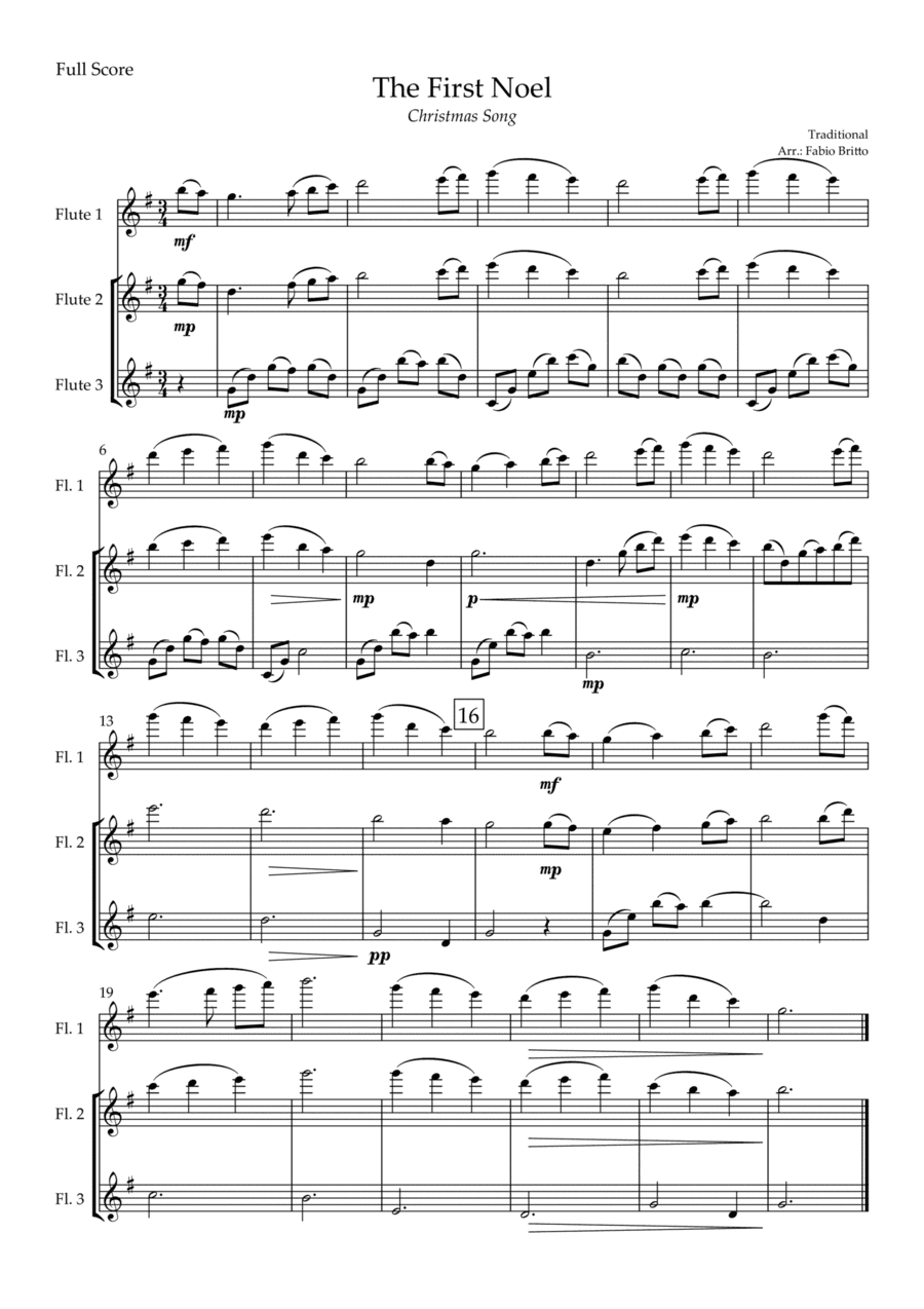 The First Noel (Christmas Song) for Flute Trio (arr. Fabio Britto)