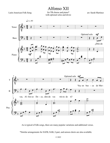 Alfonso XII / Alfonso Doce (TB Accompanied) (arr. Sarah Martinez)