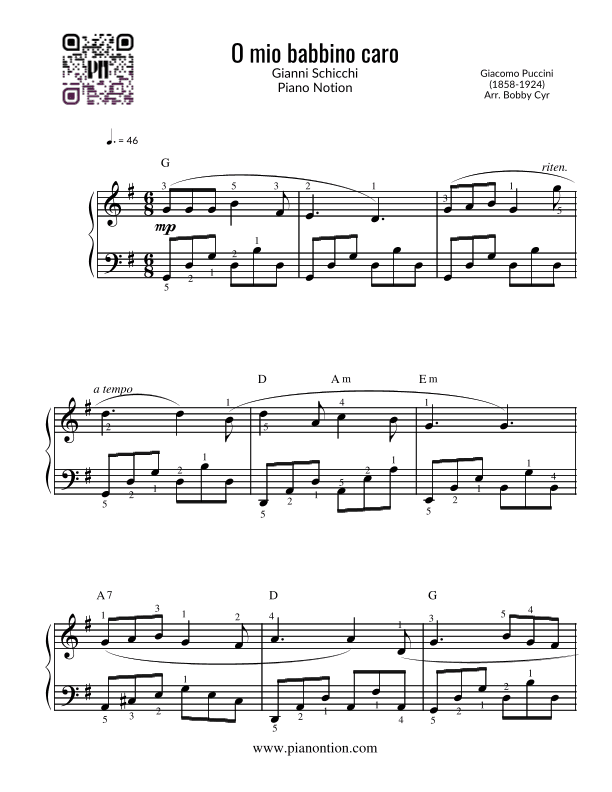 O mio babbino caro - Giacomo Puccini (Easy Piano) (arr. Bobby Cyr)
