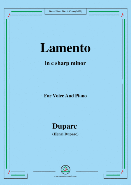 Duparc-Lamento in c sharp minor,for Violin and Piano (arr. MSM)