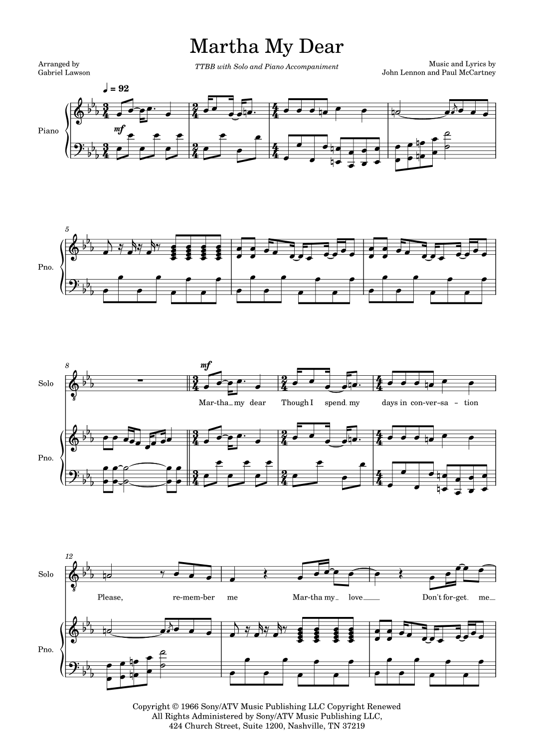 Martha My Dear (arr. Gabriel Lawson)