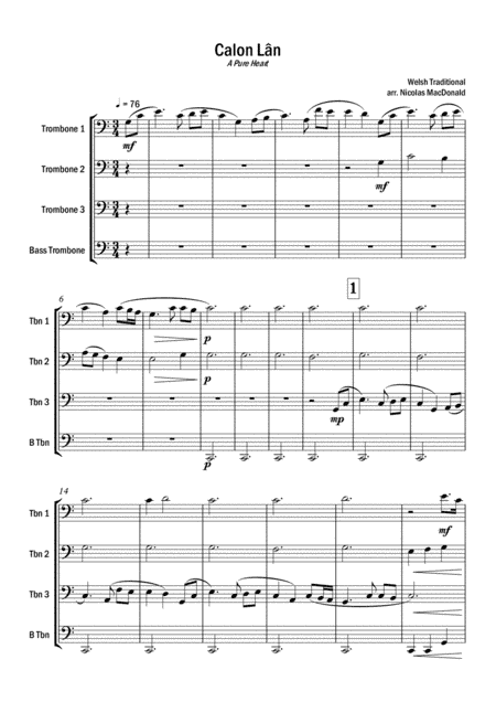 Calon Lan for Trombone Quartet (arr. Nicolas MacDonald)