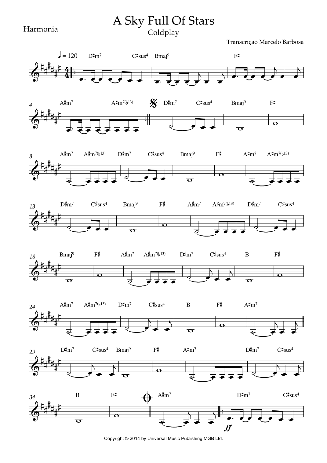 A Sky Full Of Stars (arr. Transcription: Marcelo Barbosa)