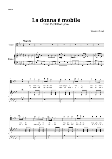 La donna è mobile in A-flat major for Tenor and Piano (arr. Langanho)