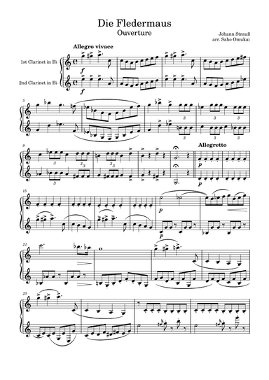 J.Strauss: Fledermaus Overture for two clarinets. (arr. Saho Omukai)