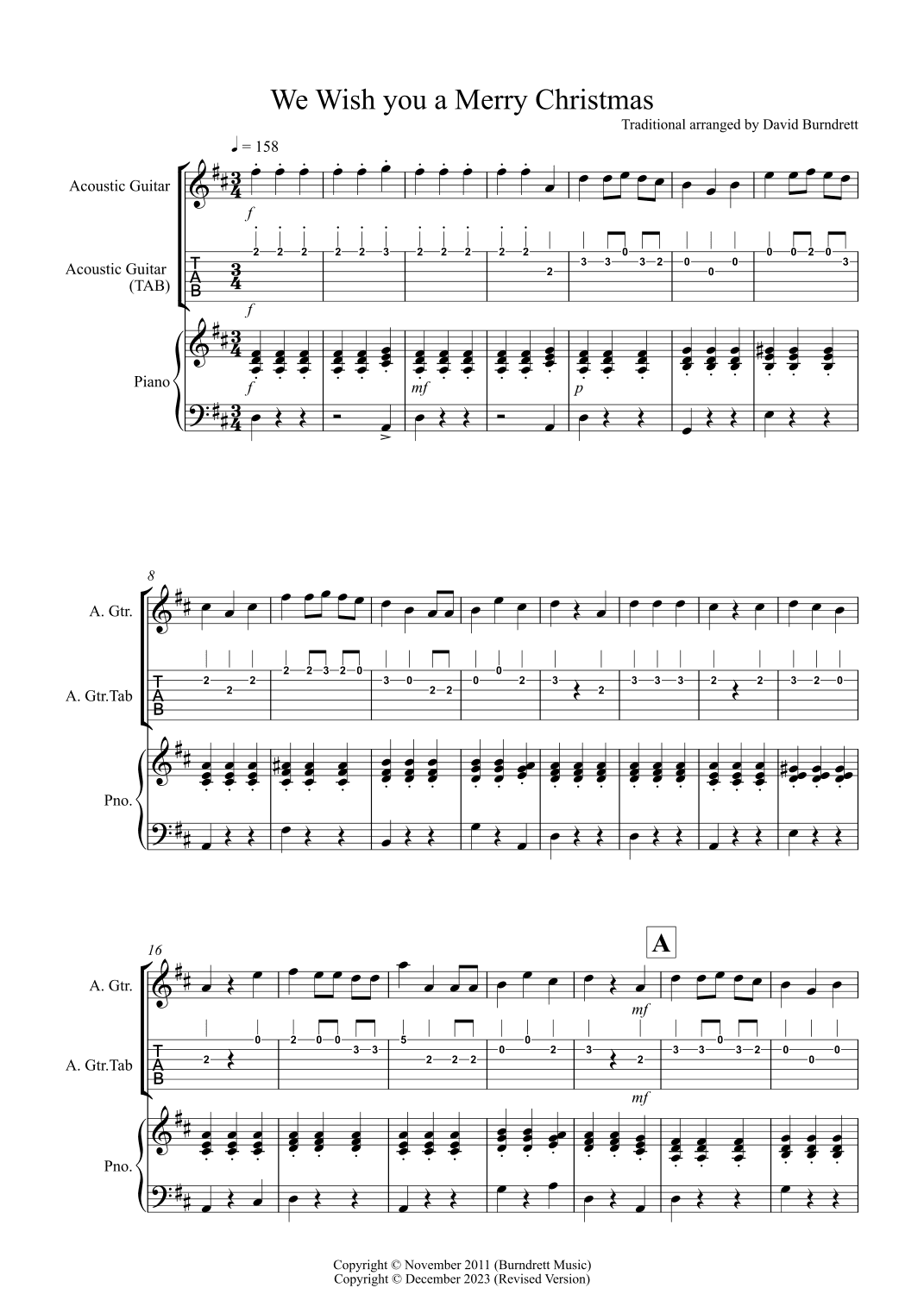 We Wish you a Merry Christmas for Guitar and Piano (arr. David Burndrett)