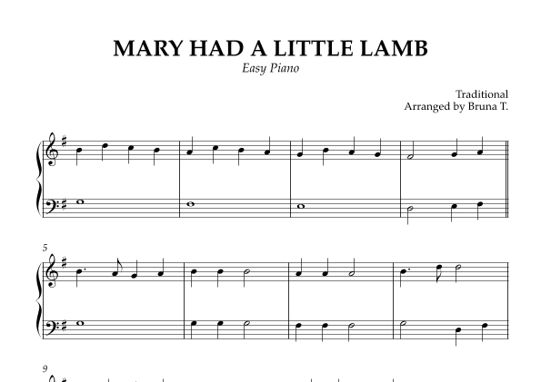 Mary Had a Little Lamb (Kids' Piano) (arr. Bruna T.)