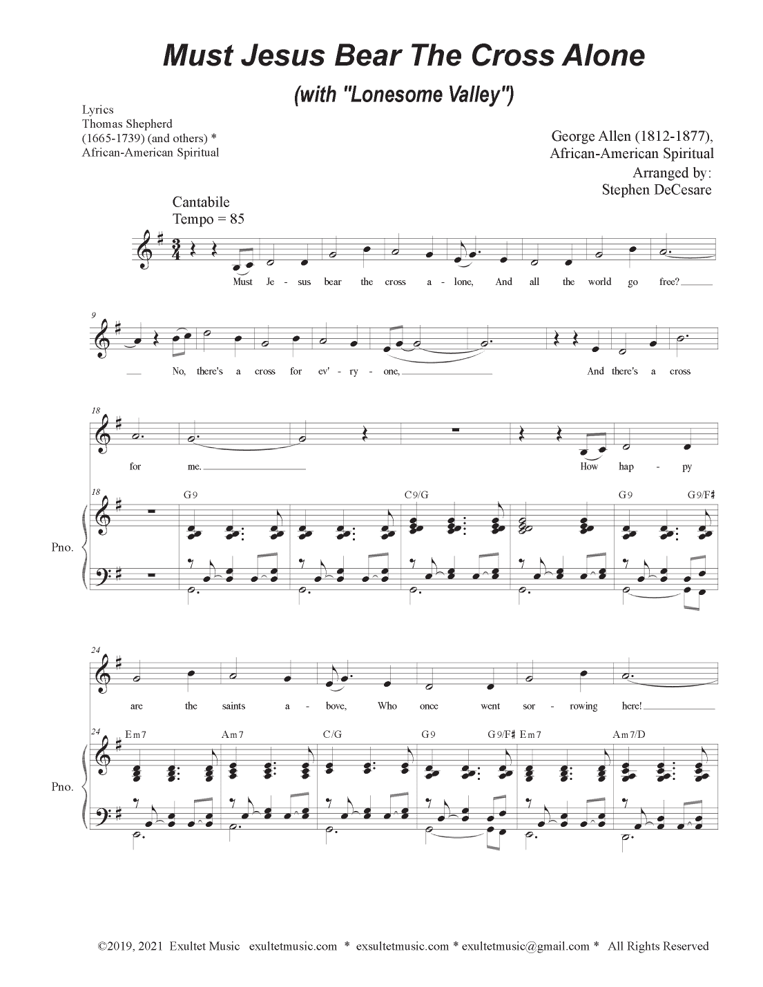 Must Jesus Bear The Cross Alone (with "Lonesome Valley") (Unison choir) (arr. Stephen DeCesare)