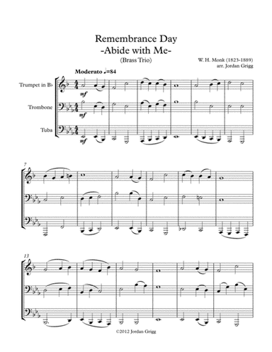 Remembrance Day 'Abide with Me' (Brass Trio) (arr. Jordan Grigg)