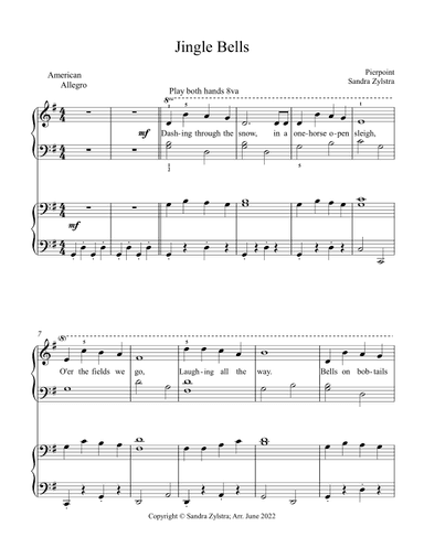Jingle Bells (elementary piano with optional duet) (arr. Sandra Zylstra)