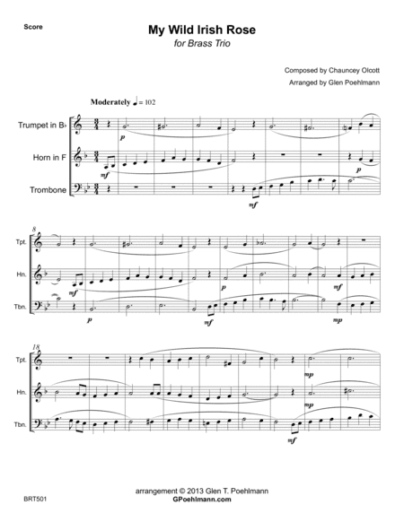 MY WILD IRISH ROSE - BRASS TRIO (unaccompanied) (arr. Glen Poehlmann)