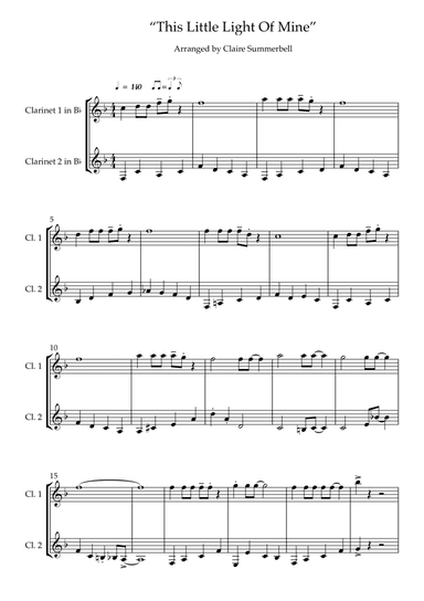 This Little Light Of Mine - Easy Clarinet Duet (arr. Claire Summerbell)