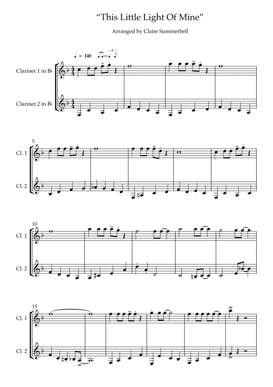 This Little Light Of Mine - Easy Clarinet Duet (arr. Claire Summerbell)