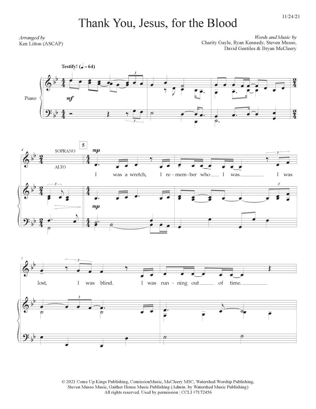 Thank You Jesus For The Blood (arr. Ken Litton)