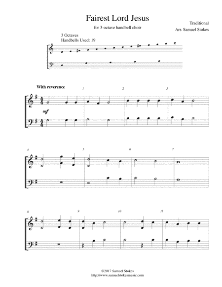 Fairest Lord Jesus - for 3-octave handbell choir (arr. Samuel Stokes)
