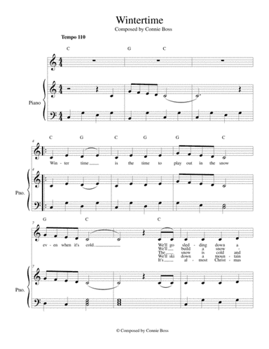 Wintertime - kids song solo and piano