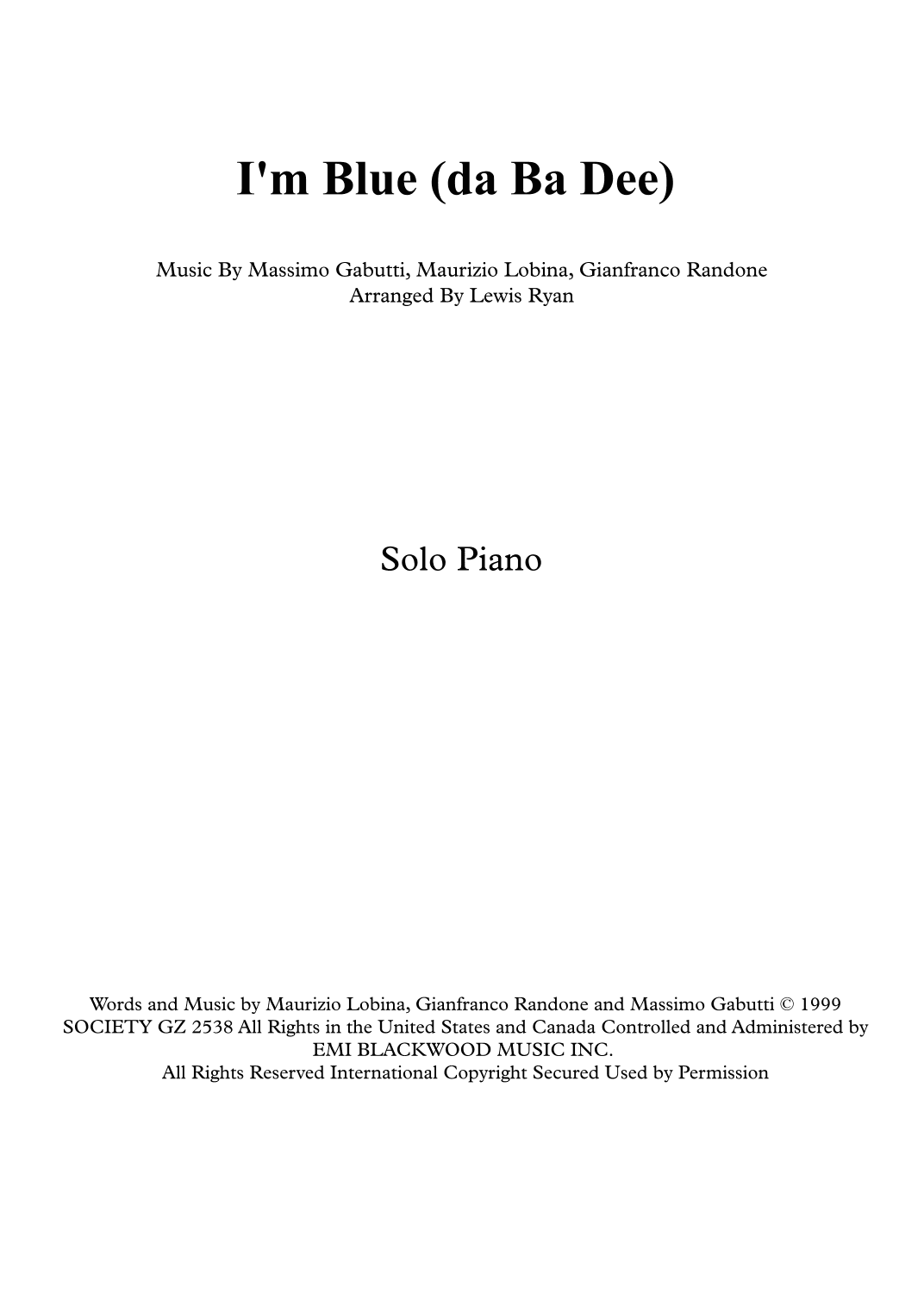 Blue (da Ba Dee) (arr. Lewis Ryan)