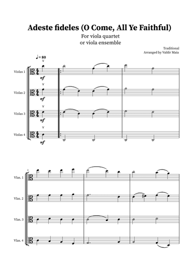 O Come, All Ye Faithful (Adeste Fideles) - Viola Quartet (arr. Valdir Maia)
