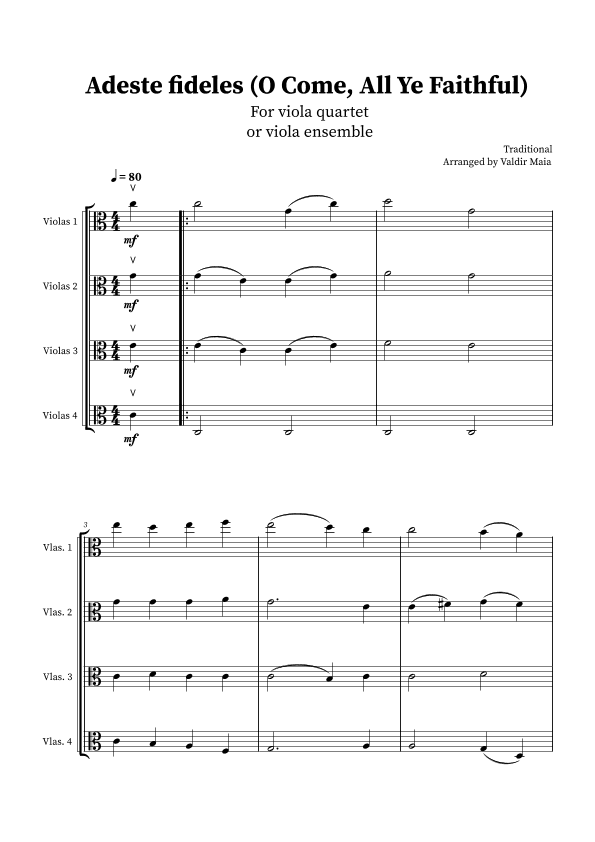 O Come, All Ye Faithful (Adeste Fideles) - Viola Quartet (arr. Valdir Maia)