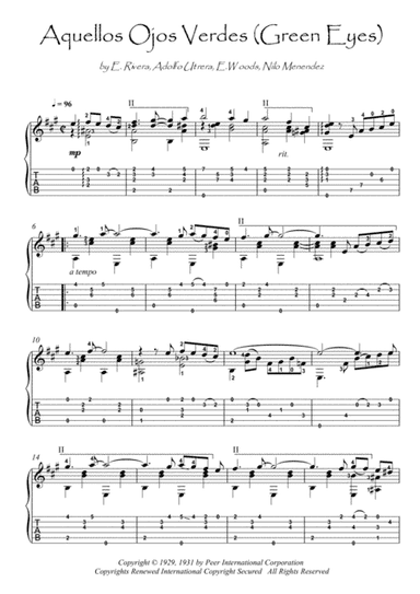 Aquellos Ojos Verdes (green Eyes) (arr. PianoSheetNow)