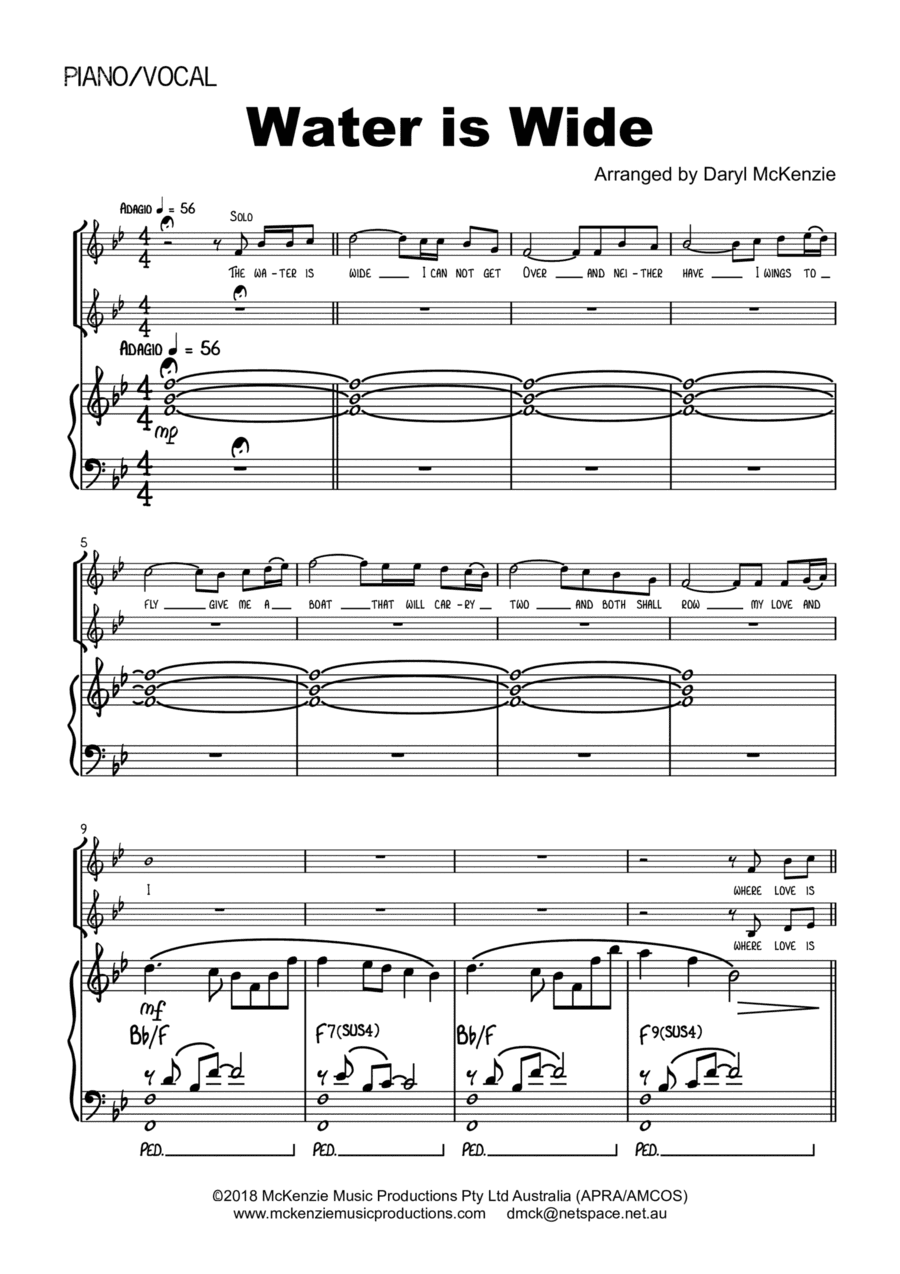 The Water is Wide Vocal Duet or Vocal Solo or SA Choir with Piano Accompaniment (arr. Daryl McKenzie)