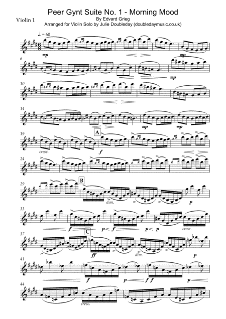 Grieg - Morning from Peer Gynt Suite for Solo Violin (arr. Julie Doubleday)