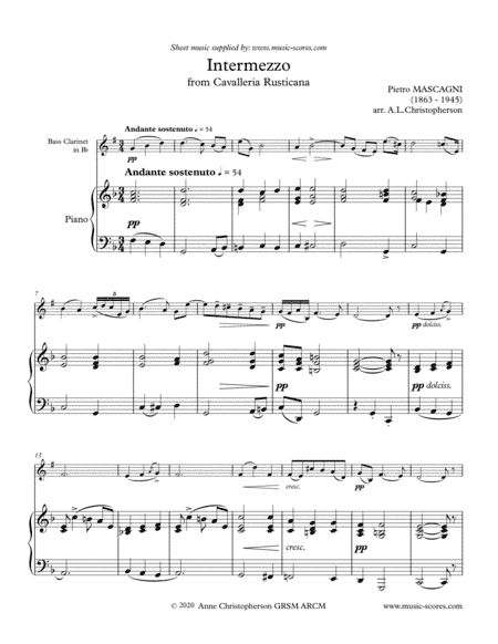 Intermezzo from Cavalleria Rusticana - Bass Clarinet and Piano (arr. Anne L Christopherson GRSM ARCM)