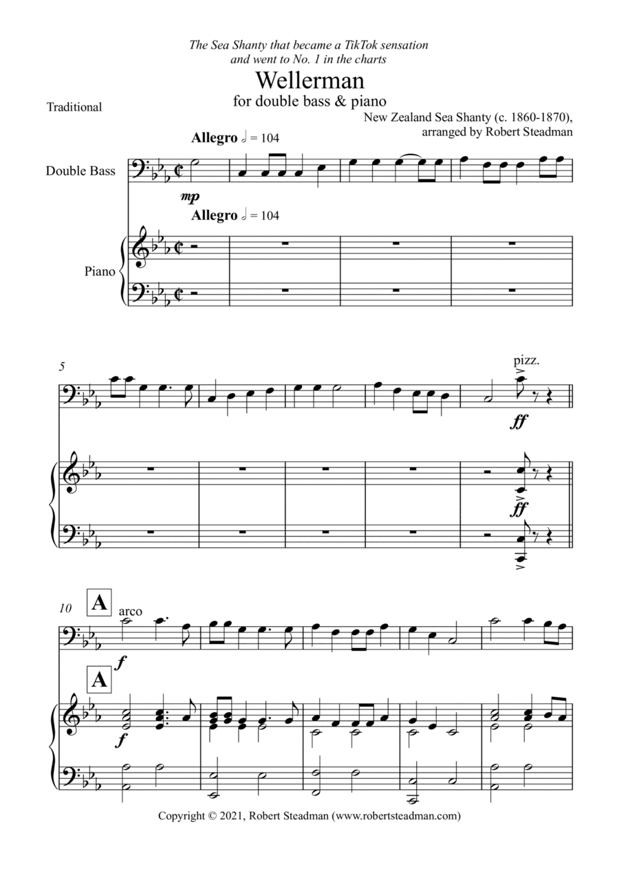Wellerman (Double Bass & Piano) (arr. Robert Steadman)