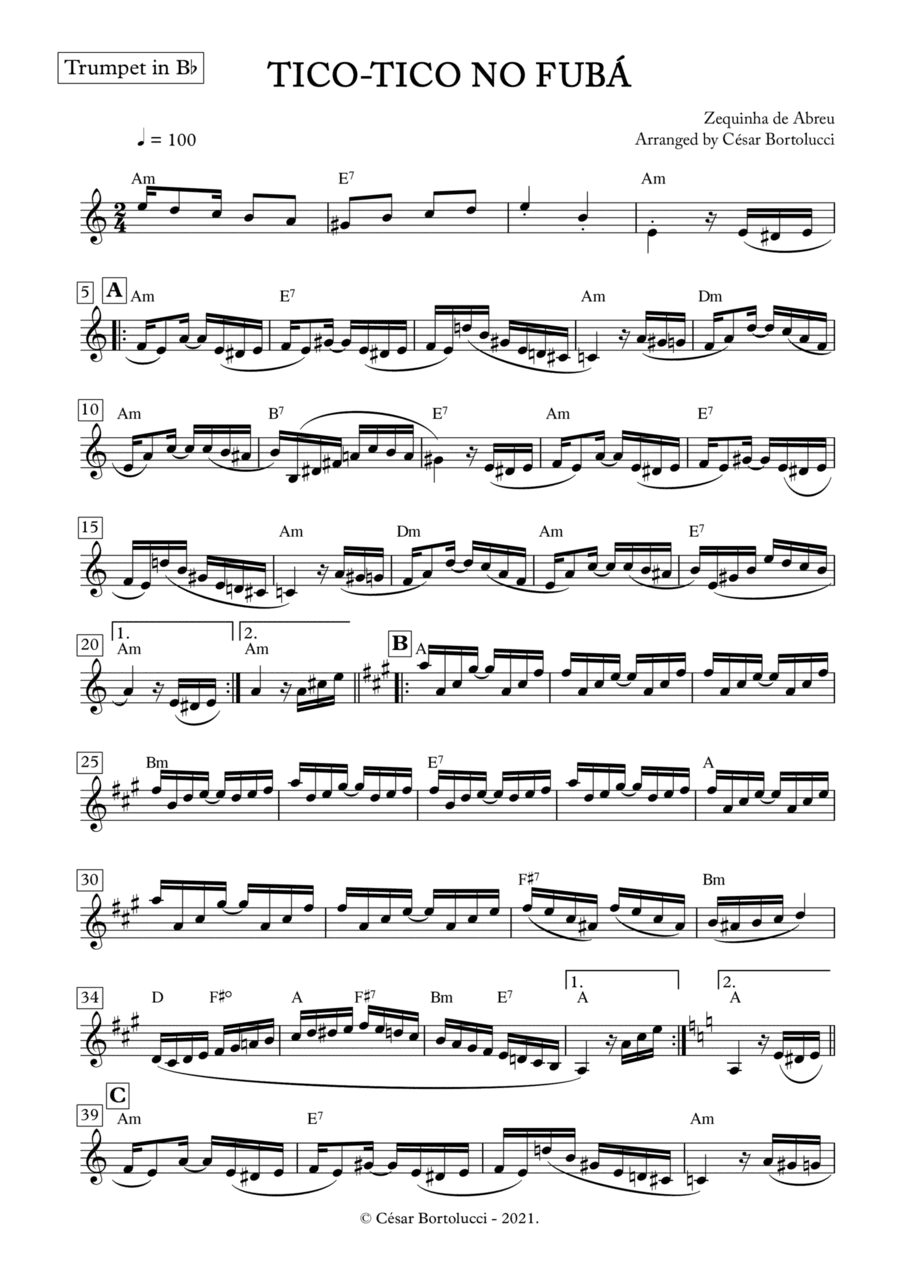 Tico-tico no Fubá - Trumpet with chords (arr. ACT Bortolucci)
